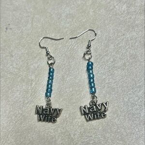 Navy Wife  Drop Earrings, Blue And Sliver